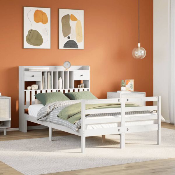 vidaXL Letto Libreria senza Materasso Bianco 135x190 cm Legno di Pino