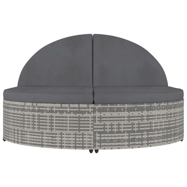 vidaXL Lettino Prendisole a 2 Posti con Cuscini in Polyrattan Grigio