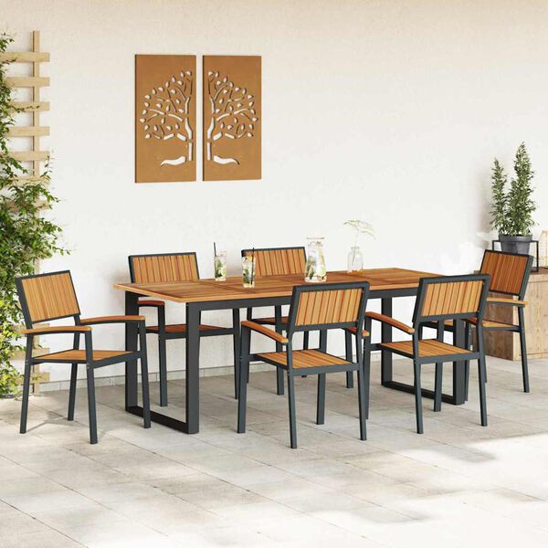 vidaXL Set da Pranzo per Giardino 7 pcs Nero Legno di Acacia Massello