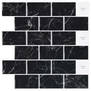 vidaXL Piastrella subway 20 pz Marmo Nero 30 x 30 cm Poliuretano e PET