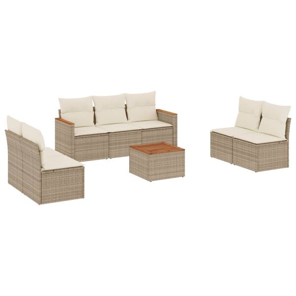vidaXL Set Divano da Giardino 8 pz con Cuscini Beige in Polyrattan