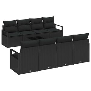 vidaXL Set Divano da Giardino con cuscino 9 pcs Nero polyrattan