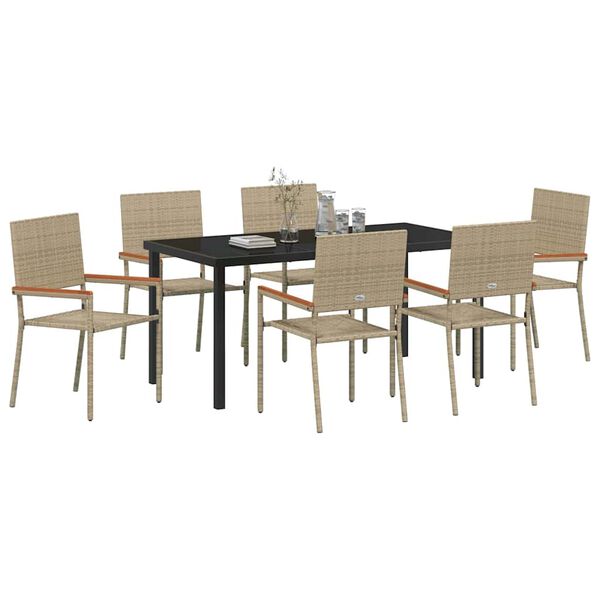 vidaXL Set da Pranzo per Giardino con cuscino 7 pcs Beige polyrattan