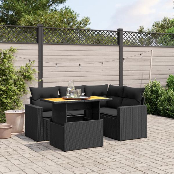 vidaXL Set Divani da Giardino 5 pz con Cuscini in Polyrattan Nero