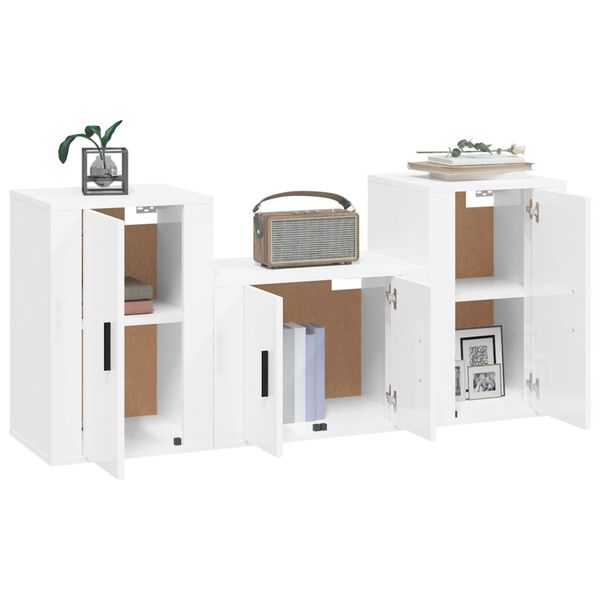 vidaXL Set Mobili Porta TV 3 pz Bianco Lucido in Legno Multistrato
