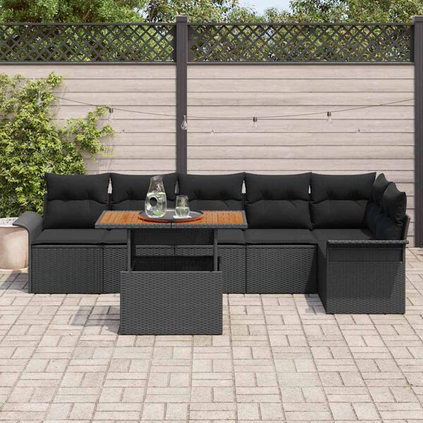 vidaXL Set Divano da Giardino con cuscino 7 pcs Nero polyrattan