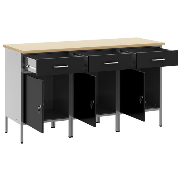vidaXL Mobile da lavoro 3 pcs Nero e Grigio 150 x 55 x 85 cm