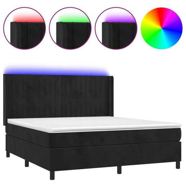 vidaXL Letto a Molle con Materasso e LED Nero 180x200 cm in Velluto