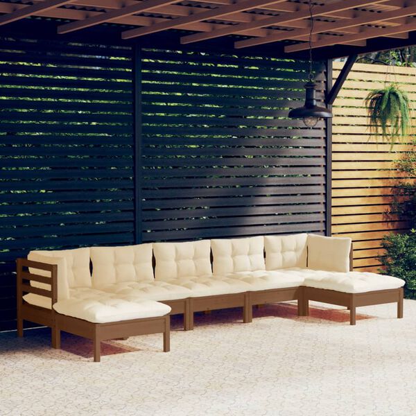 vidaXL Set Salotto Giardino 7pz con Cuscini Marrone Ambra Legno Pino