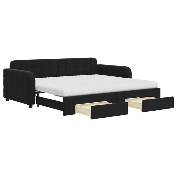 vidaXL Divano Letto Estraibile con Cassetti Nero 90x190 cm in Velluto