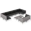 vidaXL Divani da Giardino 10 pz con Cuscini in Polyrattan Grigio Scuro