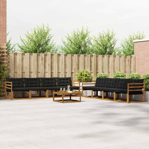 vidaXL Set di divani da esterno con cuscino 9 pcs Naturale e Nero