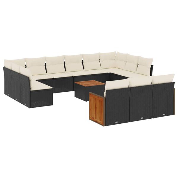 vidaXL Set Divani da Giardino 14pz con Cuscini in Polyrattan Nero