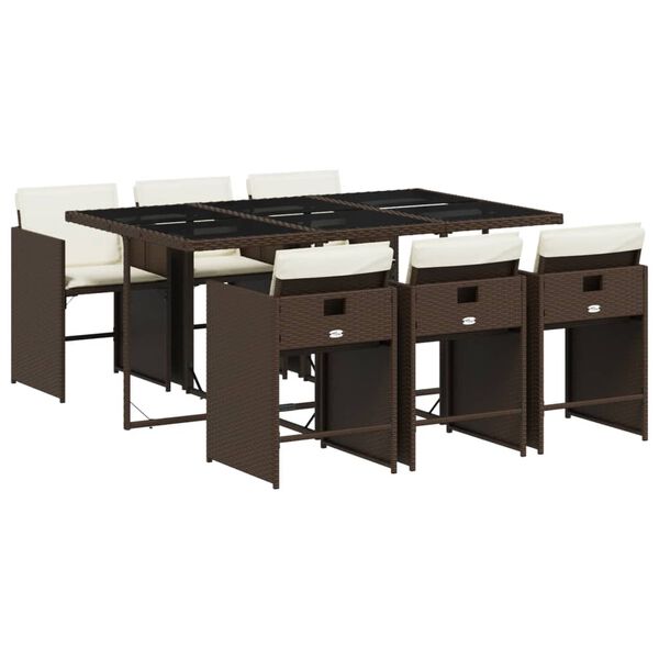 vidaXL Set da Pranzo da Giardino 7pz con Cuscini in Polyrattan Marrone