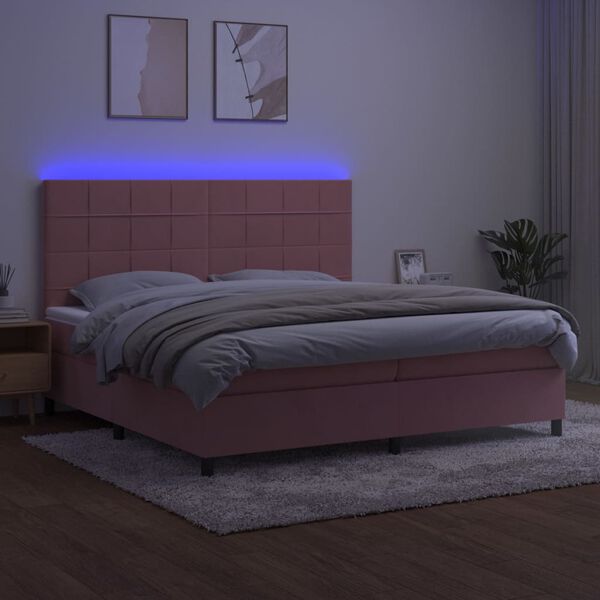 vidaXL Letto a Molle con Materasso e LED Rosa 200x200 cm in Velluto