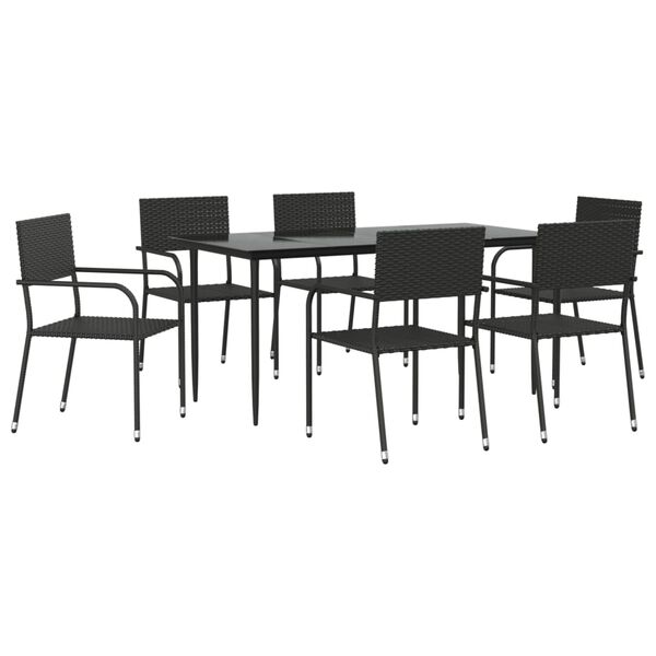 vidaXL Set da Pranzo da Giardino 7 pz Nero in Polyrattan e Acciaio