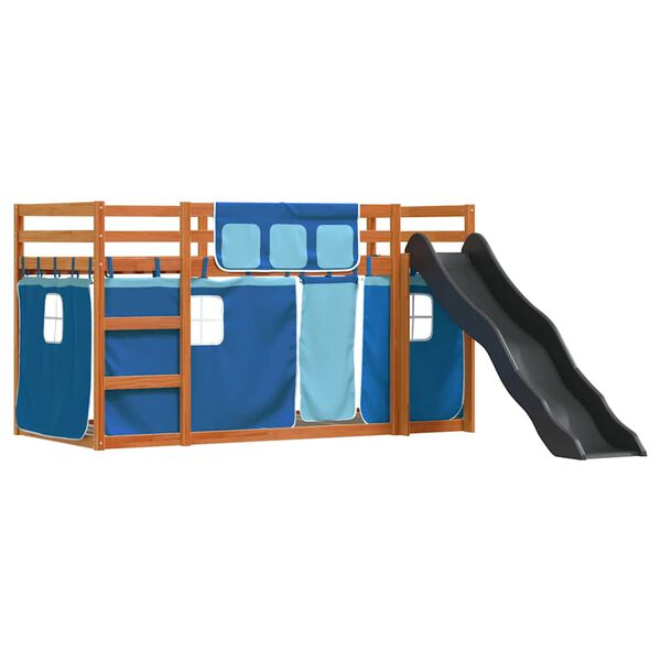 vidaXL Letto a Castello con Scivolo e Tende Blu 90x200 cm