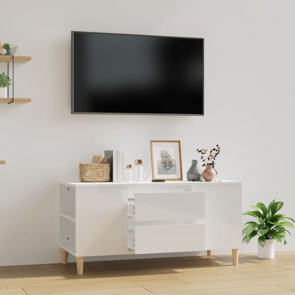vidaXL Mobile Porta TV Bianco Lucido 102x44,5x50 cm Legno Multistrato