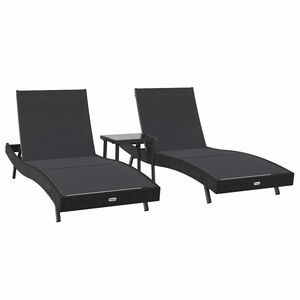 vidaXL Lettino da sole 3 pcs Nero 197 x 70 x 82 cm polyrattan