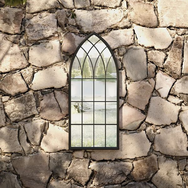 vidaXL Specchio da Giardino Nero 70x30 cm in Ferro per Uso Esterno