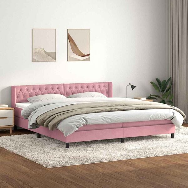 vidaXL Giroletto a Molle con Materasso Rosa 180x210 cm in Velluto