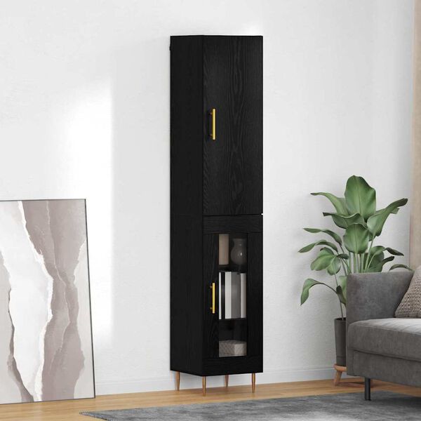 vidaXL Credenza 2 pcs Rovere Nero Legno multistrato