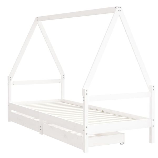 vidaXL Giroletto Bambini con Cassetti Bianco 90x190 cm Massello Pino