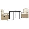 vidaXL Set da Pranzo per Giardino 3 pz Beige e Bianco Crema polyrattan
