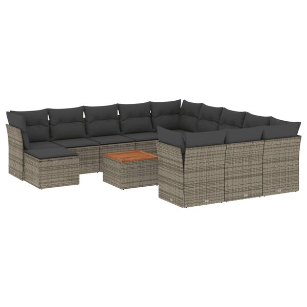 vidaXL Set Divani da Giardino 13 pz con Cuscini Grigio in Polyrattan