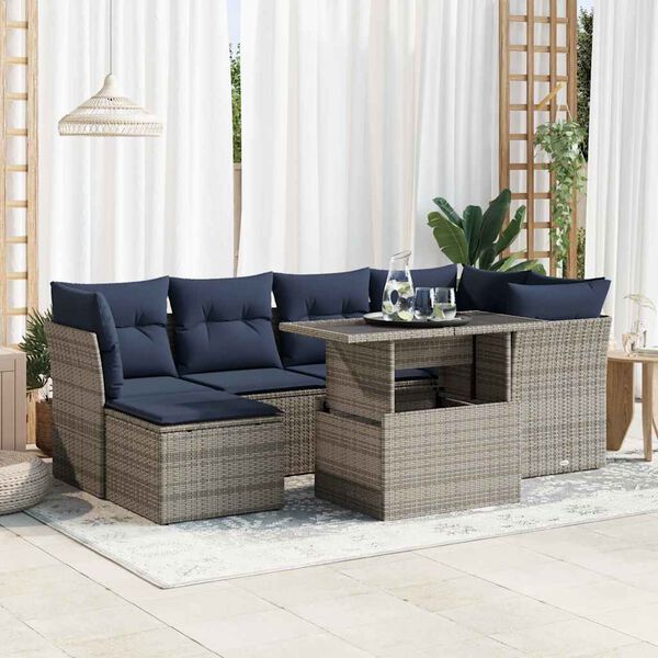 vidaXL Set Divani da Giardino 7pz con Cuscini Grigio Polyrattan Acacia