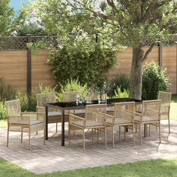 vidaXL Set da Pranzo per Giardino con cuscino 9 pcs Beige polyrattan