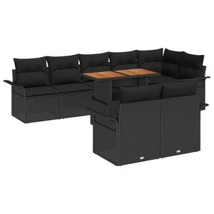 vidaXL Set Divano da Giardino con cuscino 9 pcs Nero polyrattan