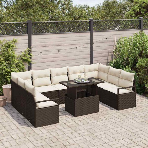vidaXL Set Divano da Giardino 10 pcs Marrone e Crema polyrattan