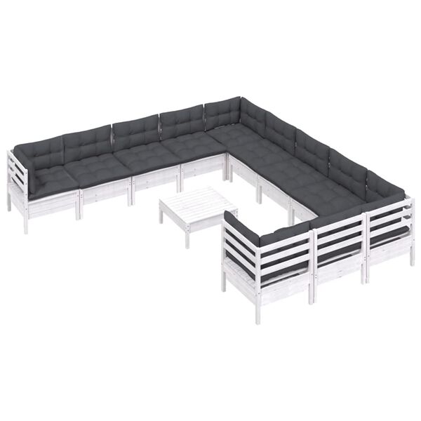 vidaXL Set Divani da Giardino 12 pz con Cuscini Legno di Pino Bianco