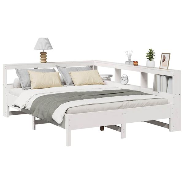 vidaXL Letto Libreria senza Materasso Bianco 135x190 cm Legno di Pino