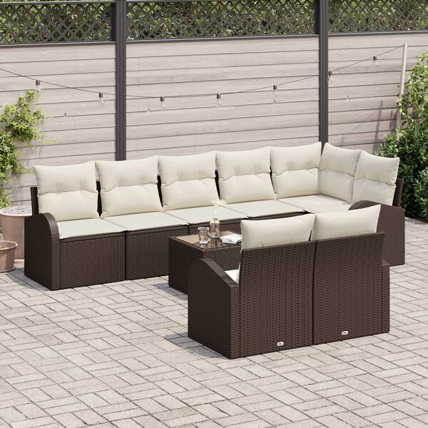 vidaXL Set di divani con cuscino 9 pcs Marrone e bianco polyrattan