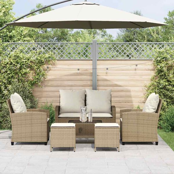 vidaXL Set Divano da Giardino 6 pz con Cuscini Beige in Polyrattan