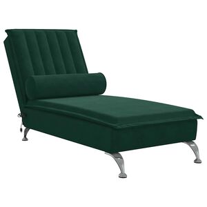 vidaXL Chaise Longue Massaggi con Capezzale Verde Scuro in Velluto