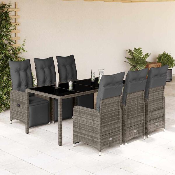 vidaXL Set Bistr&ograve; da Giardino 7 pz con Cuscini in Polyrattan Grigio