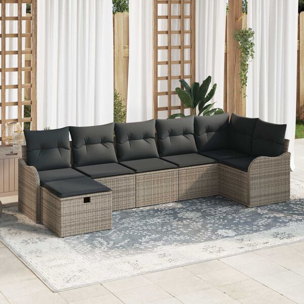 vidaXL Set di divani con cuscino 7 pcs Grigio polyrattan