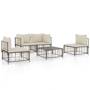 vidaXL Set Divani da Giardino 5 pz con Cuscini Antracite in Polyrattan