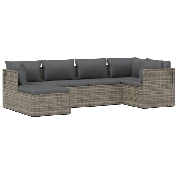 vidaXL Set Divani da Giardino 6 pz con Cuscini in Polyrattan Grigio