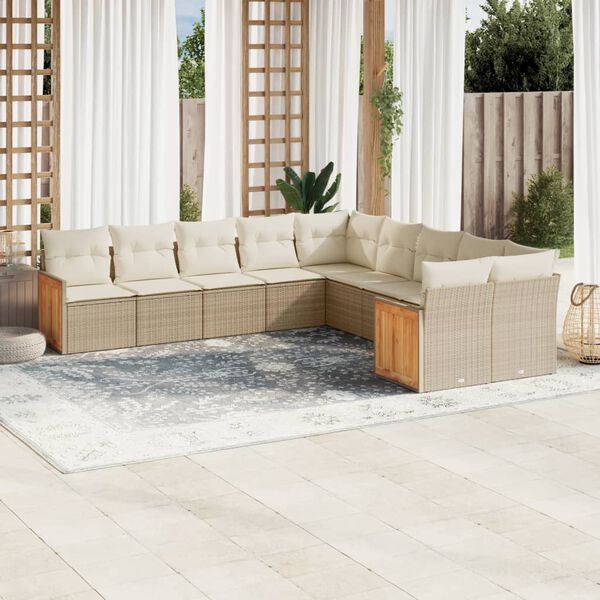 vidaXL Set Divano da Giardino 10 pz con Cuscini Beige in Polyrattan