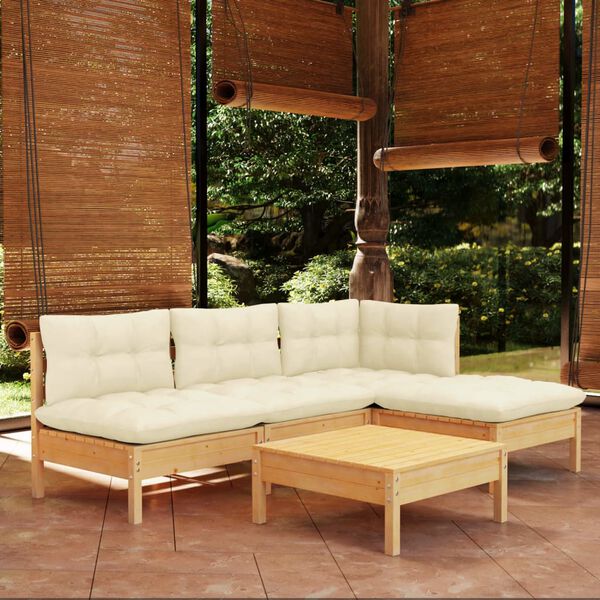 vidaXL Set Salotto da Giardino 5pz con Cuscini Crema in Legno di Pino