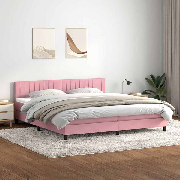 vidaXL Letto a Molle con Materasso e LED Rosa 180x220 cm in Velluto
