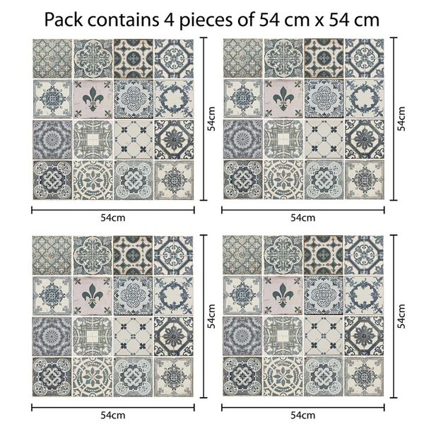 WALPLUS Adesivi da Parete Vintage Blu 54x54cm 4 Fogli