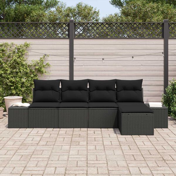 vidaXL Set Divano da Giardino con cuscino 5 pcs Nero polyrattan