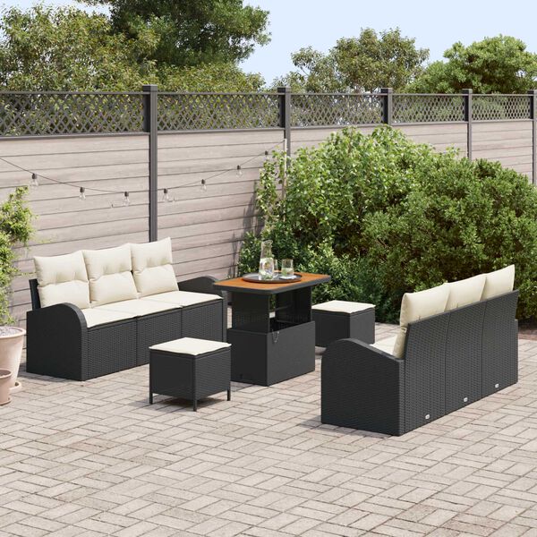 vidaXL Set Divano da Giardino con cuscino 9 pcs Nero e Crema