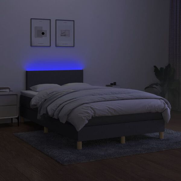 vidaXL Letto a Molle Materasso e LED Grigio Scuro 120x190cm in Tessuto