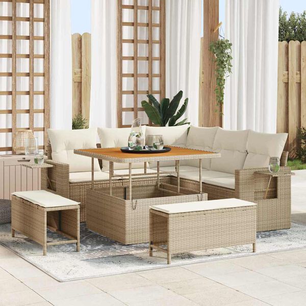 vidaXL Set Divano da Giardino 9 pcs Beige e Crema polyrattan